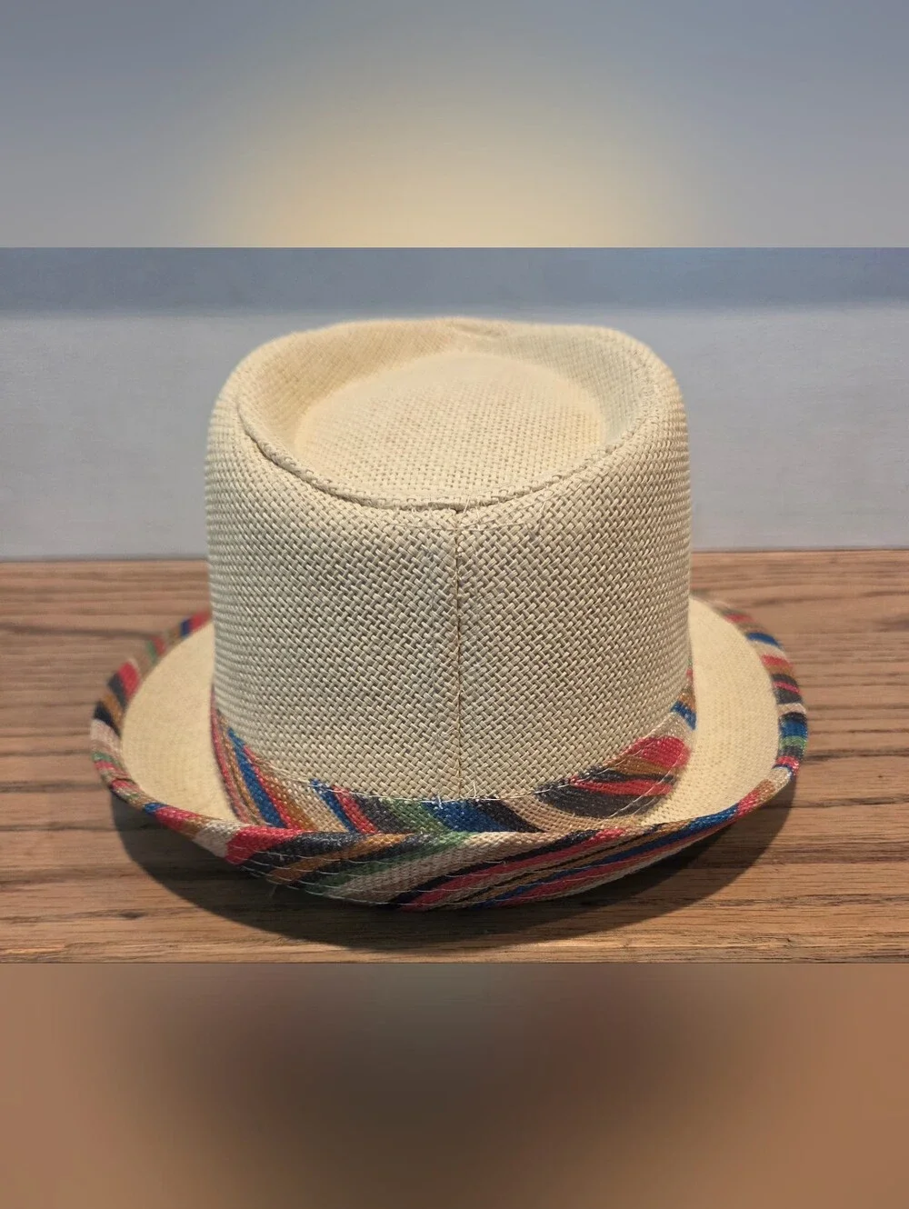 Hat - Boys - Size: Youth - Fedora - Paper/Straw - Cream w/Multi-colored Bands